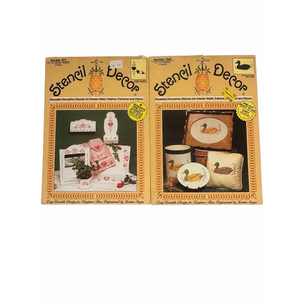 Vintage 1983 Plaid Stencil Decor Lot Annie’s Keepsake Hearts Decoy Duck